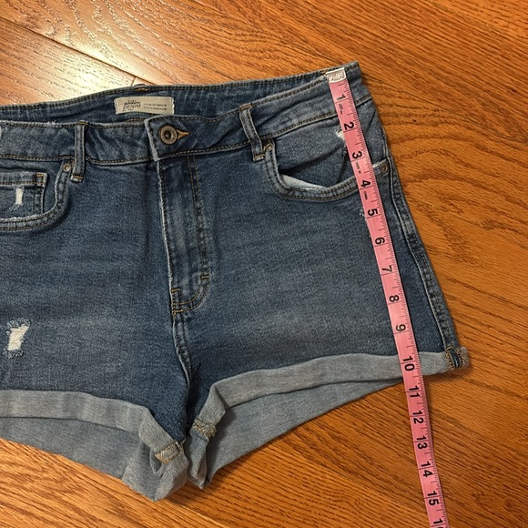 Zara Light Blue Distressed Jean Shorts Denim Stretch Mom Daisy Dukes Medium 10 - Picture 13 of 14